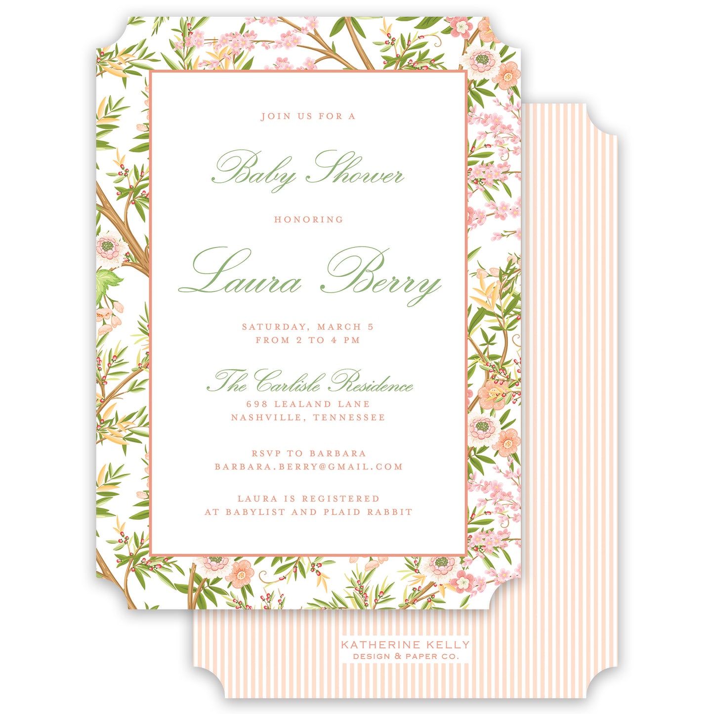 peach chinoiserie shower invitation