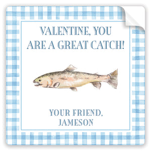 great catch gingham valentine sticker