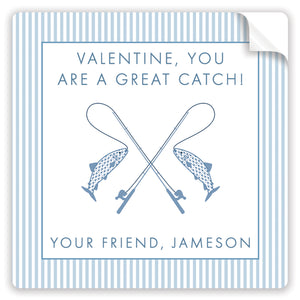 great catch pinstripe valentine sticker