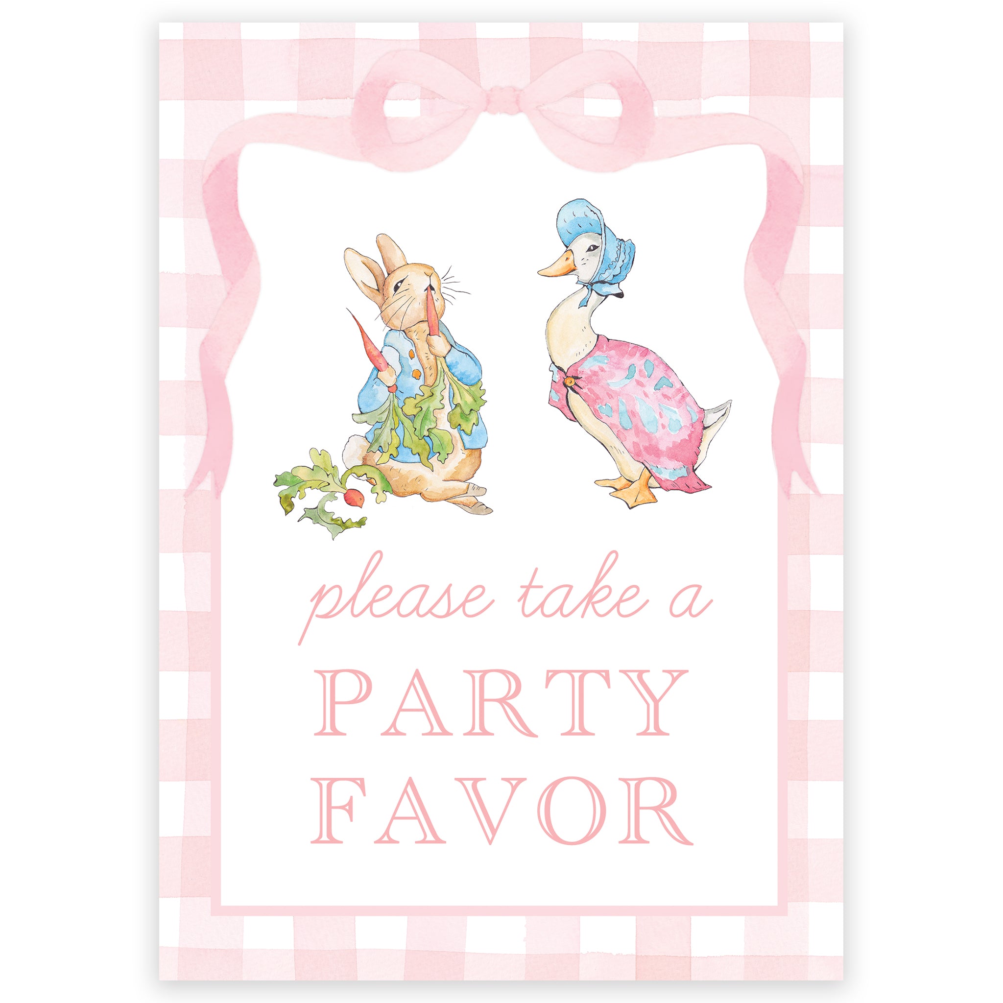 pink peter rabbit party favor sign