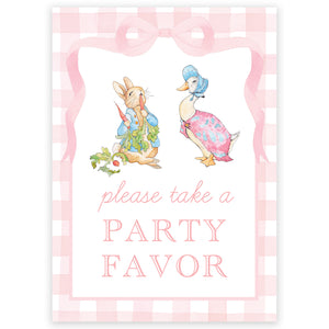 pink peter rabbit party favor sign