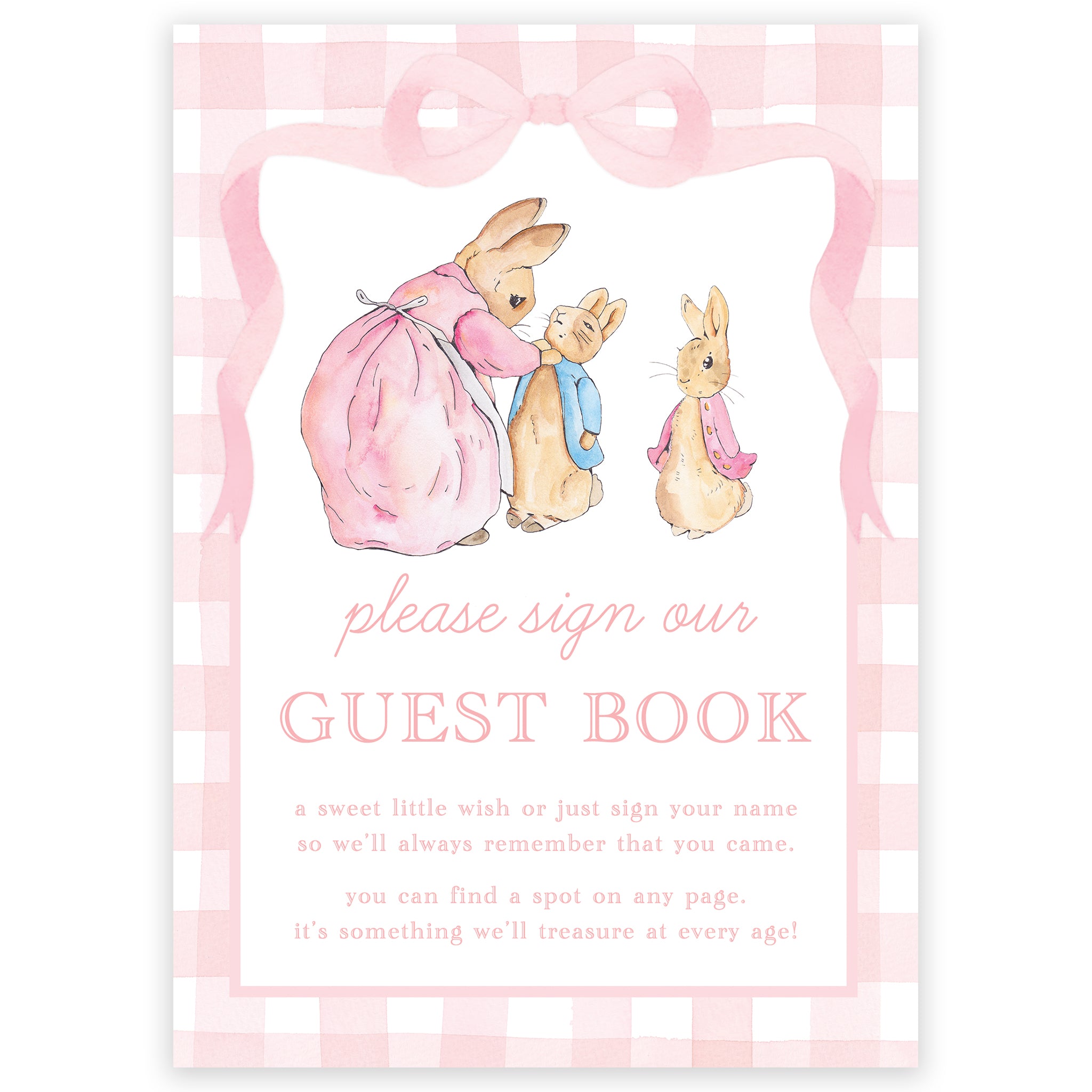 pink peter rabbit guest book sign