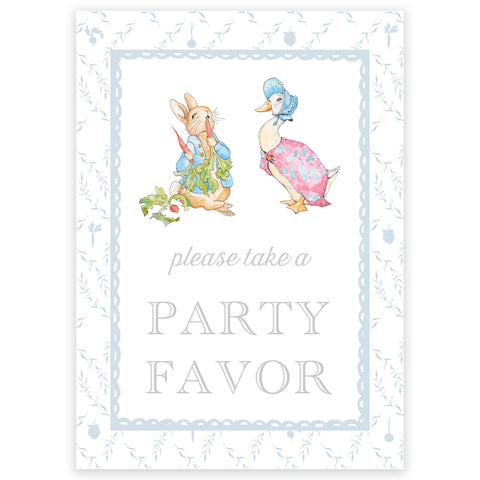 peter rabbit blue trellis party favor sign