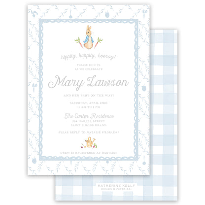 peter rabbit blue trellis party invitation
