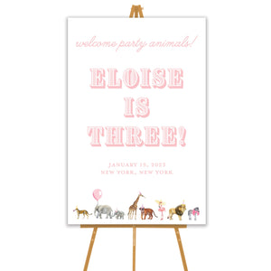 pink party animal welcome sign