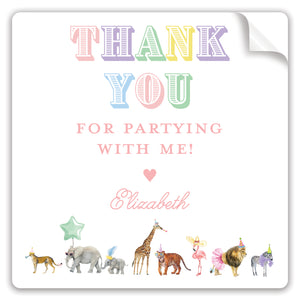 multi party animal thank you stickers