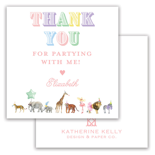 multi party animal party favor card