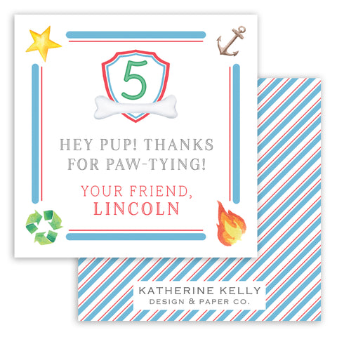 party pups thank you party favor card