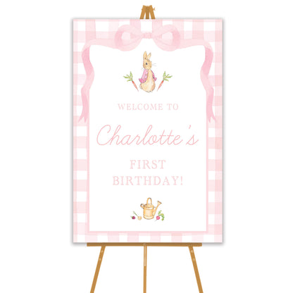 pink peter rabbit welcome sign