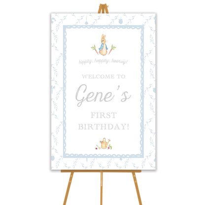 peter rabbit blue trellis welcome sign