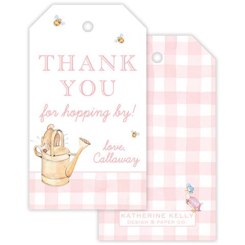 pink peter rabbit party favor tag