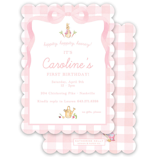 pink peter rabbit birthday invitation