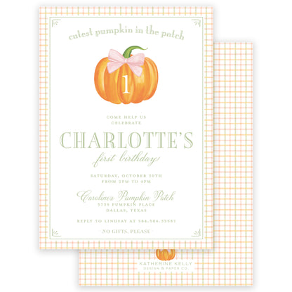 pink fall pumpkin birthday invitation