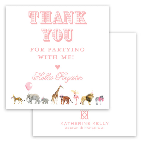 pink party animal party favor card
