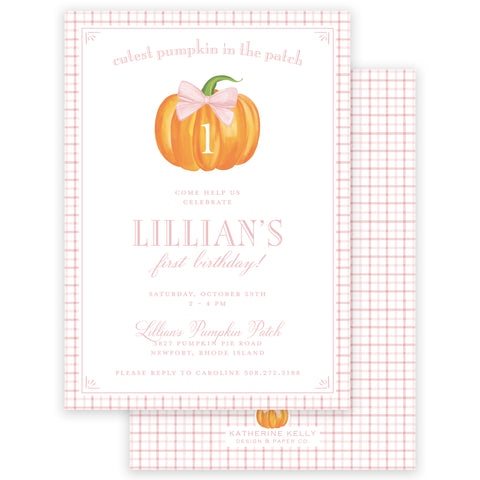 all pink fall pumpkin birthday invitation