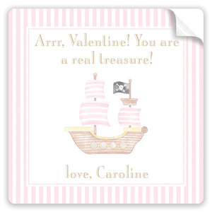 pink pirate ship valentine sticker