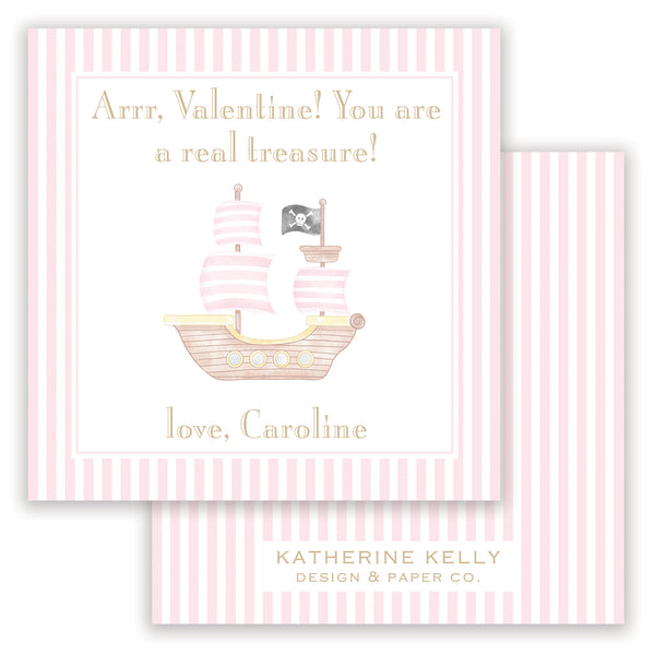 pink pirate ship valentine card