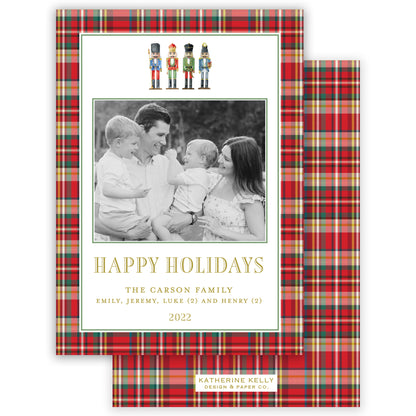 nutcracker plaid border portrait christmas card