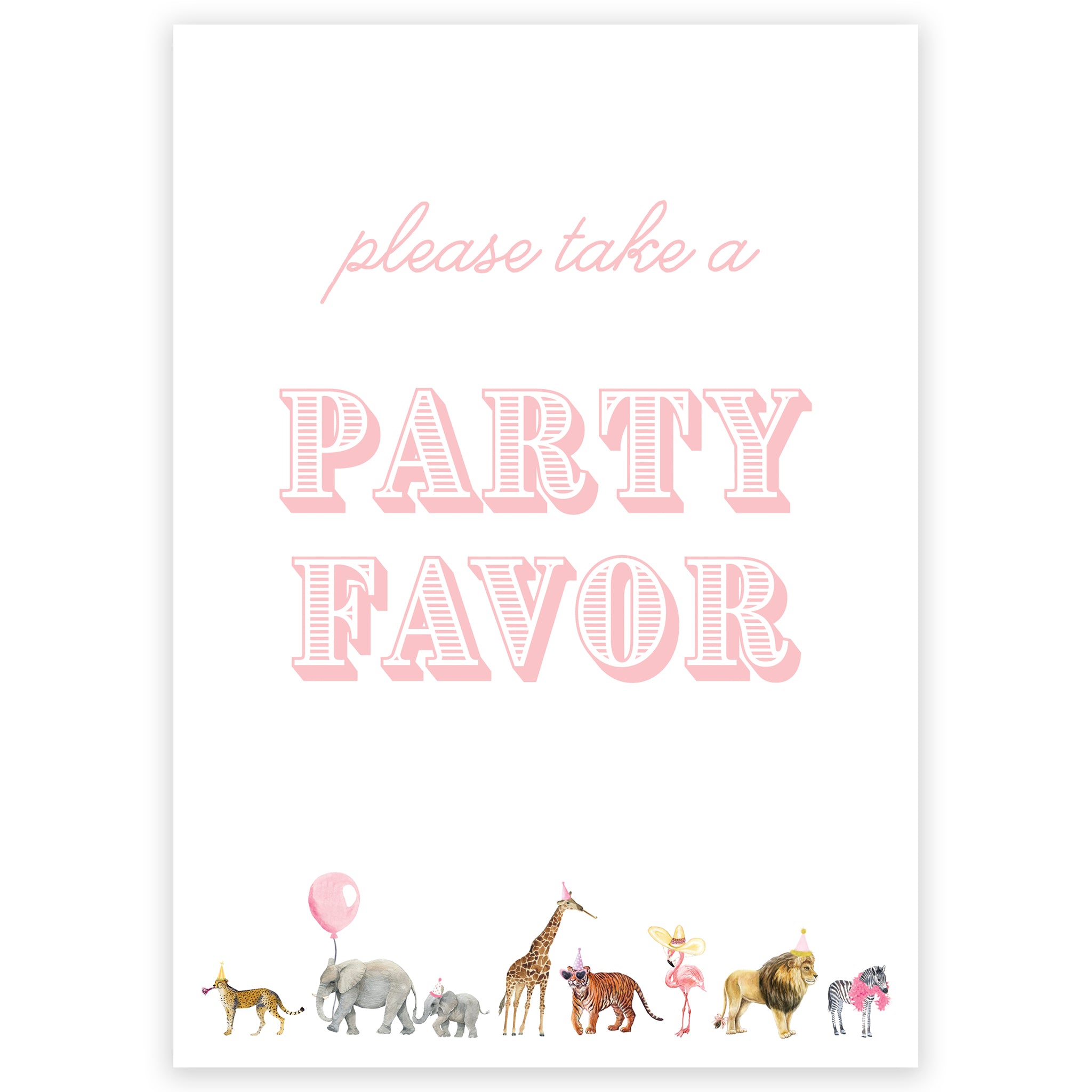 pink party animal party favor sign