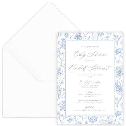 blue & white chinoiserie shower invitation