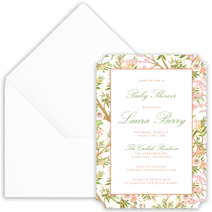 peach chinoiserie shower invitation