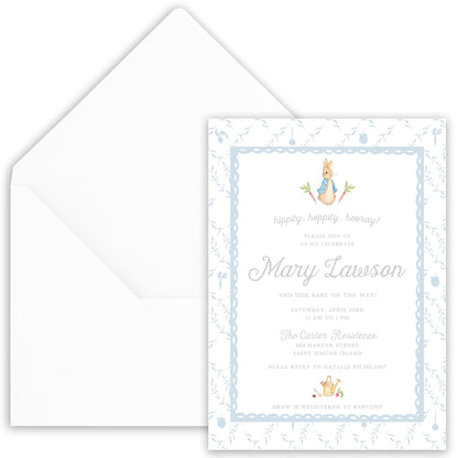 peter rabbit blue trellis party invitation