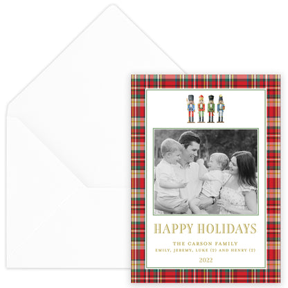 nutcracker plaid border portrait christmas card