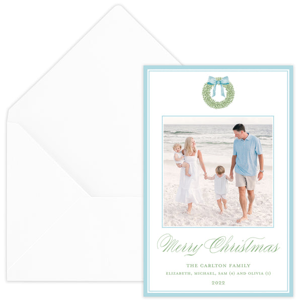 watercolor wreath large holiday photo card
