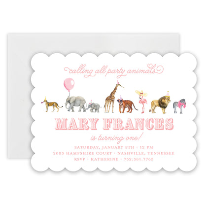 pink party animal invitation