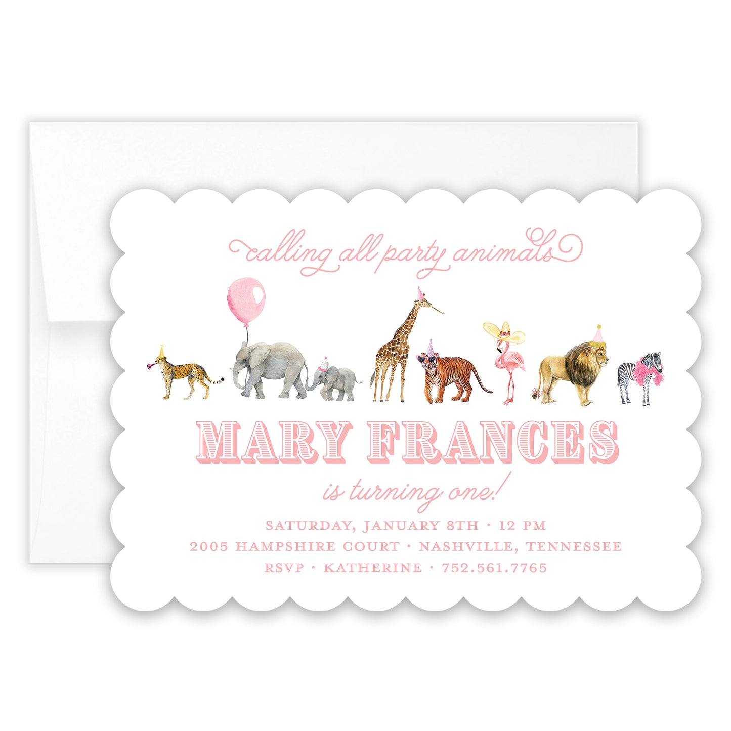 pink party animal invitation