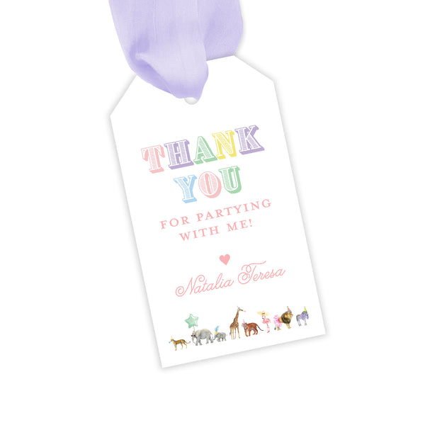 multi party animal party favor tag